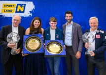 (v.l.n.r.) Alois Schwarz (Diözesanbischof St. Pölten), Elisabeth und Johannes Aigner, LH-Stellvertreter Udo Landbauer und Wolfgang Labenbacher (Präsident des NÖ Landesskiverbandes).