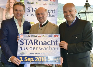 Präsentierten die \"Starnacht aus der Wachau\": Moderator Alfons Haider, Landeshauptmann Dr. Erwin Pröll und Martin Ramusch, Gesellschafter der ip media marketing GmbH. (v.l.n.r.)